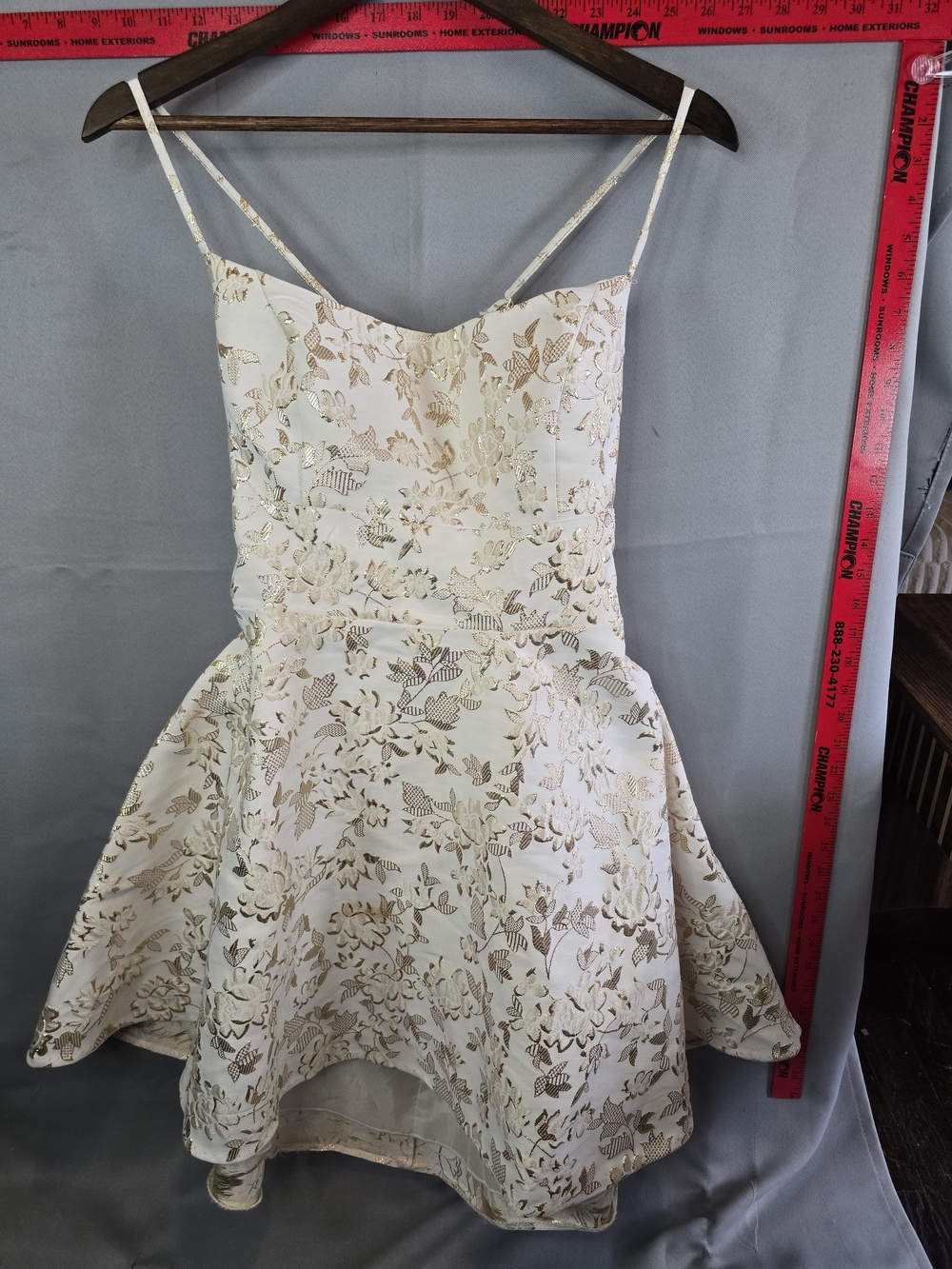 B Darlin White and Gold Floral Jacquard Mini Dress